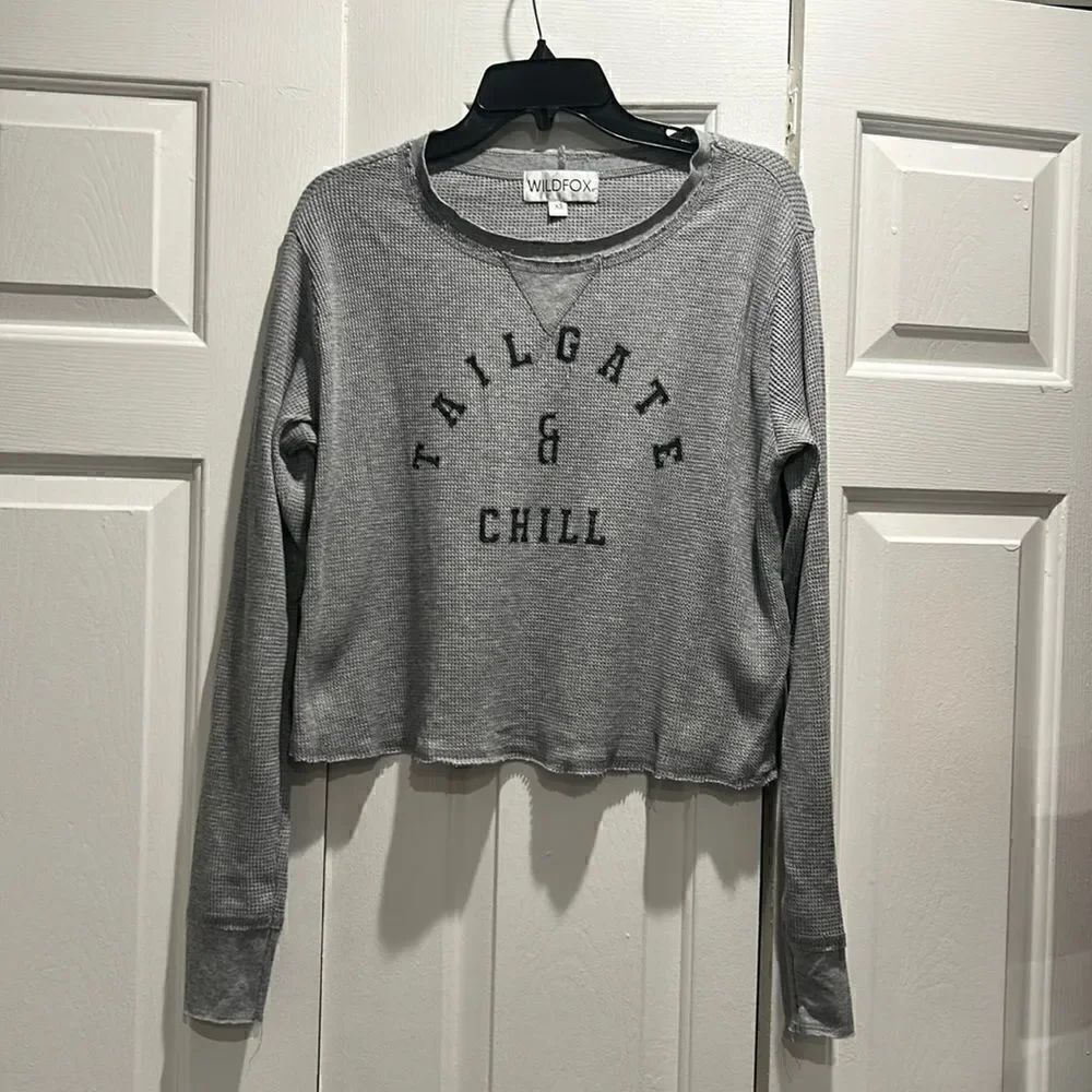 Wildfox “Tailgate & Chill” Gray Long Sleeve Shirt, Size XS
